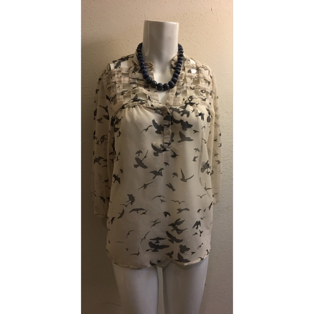 🔵Angie Sheer Bird Print Blouse🔵